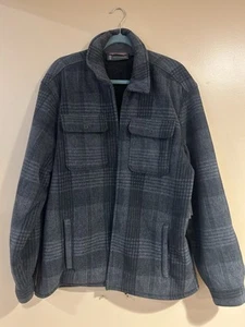 Free Country Men's Large Plaid Gray & White Jacket Full Button Up - Picture 1 of 6