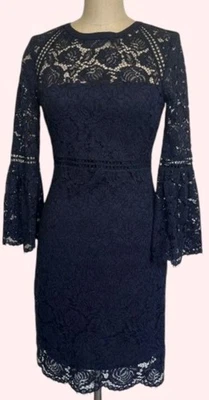 Witchery Blue Floral Bell Sleeve Dress Size 6 VGC - image 1 of 4