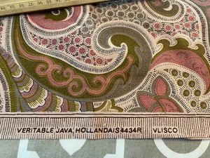 Veritable Real Dutch Wax Block Print Fabric Hollandais Java 4 y Paisley Pink Tan - Picture 1 of 2
