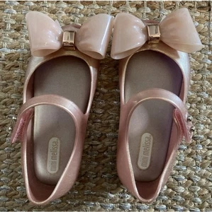 Mini Melissa Pink/Rose Gold Flats Bows Size 7 - Picture 1 of 3