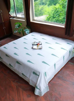 White Base Hand Block Print Cotton Bedsheet | Ethnic Floral Double Bedcover - Image 1 of 4