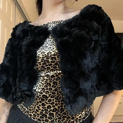 Adrienne Landau Black Rabbit Fur Capelet – Real Fur Evening Wrap - Image 1 of 4