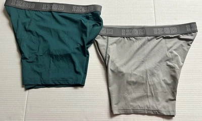 2 Pair IZOD Sport Stretch Boxer Briefs Large, Contour Pouch, Gray/Green, NWOT - Image 1 of 4