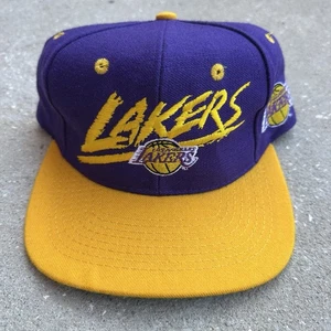 Vintage Los Angeles Lakers SnapBack Hat Cap AJD Script 90s Wool NBA Kobe Magic - Picture 1 of 8