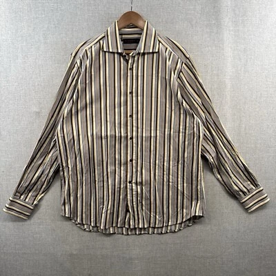 Camisa Etro Masculina 42 Cinza Listrada Manga Longa Botão para Cima Casual Itália Adulto - Imagem 1 de 4