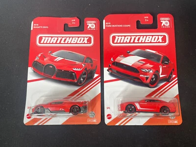 Matchbox Target Exclusive Red Card, #2 2018 Bugatti Divo & #3 2019 Ford Mustang - Image 1 of 4