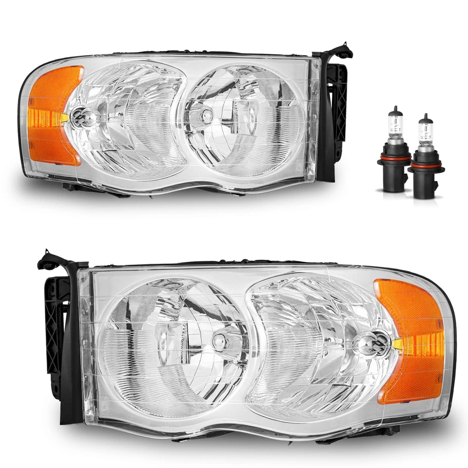 Pair Headlights For 2002-2005 Dodge Ram 1500 2500 3500 Headlamps w/ Bulbs Foto 1 de 1