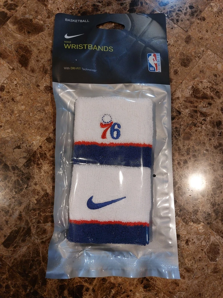NIKE BASKETBALL WRISTBANDS NBA AUTHENTICS PHILADELPHIA 76ERS, PAIR, NEW - Image 1 of 1