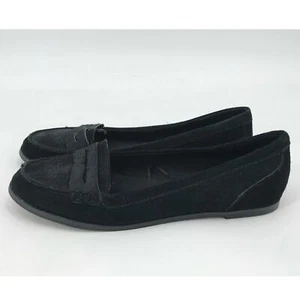 Gap Women's Black Suede Flat Penny Loafers Size 10 - Picture 1 of 8