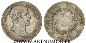 BONAPARTE PREMIER CONSUL - 5 FRANCS, AN XI L BAYONNE - Picture 1 of 1