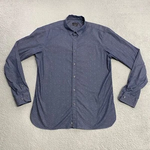 Z Zegna Dress Shirt Mens 17 43 Blue Chambray Floral Button Up Slim Fit Business - Picture 1 of 10