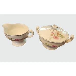 Vintage Floral Rose Stetson China Co Creamer and Lidded Sugar Bowl - Picture 1 of 10