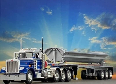 1/64 DCP 蓝色 PETERBILT 359 三轴 带 SMITHCO 三轴 侧转轮拖车 — 第 1/4 张图片
