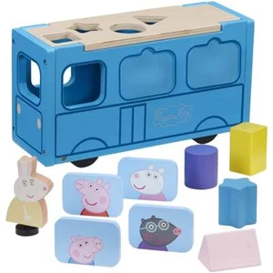 Peppa Pig Wooden School Bus Shape Sorter -Magnetic Pictures & Miss Rabbit Figure - Picture 1 of 4