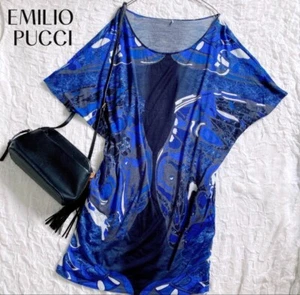 Emilio Pucci Dress Tunic Top All-over Pattern Italy Made Blue 70% Wool 30% Nylon - Picture 1 of 10