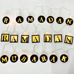 Eid Kareem Mubarak String Lights Ramadan Banner Lamp Islamic Muslim Party Decor