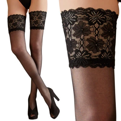 Sexy Halterlose Strümpfe S - 4XL mit 15cm breitem Spitzen-Abschluss Damen "Sina" - Bild 1 von 4