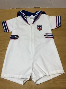 Vintage Romper Navy Sailor Little Bit Baby Sailor Boy Blue White 18 Months USA - Picture 1 of 11