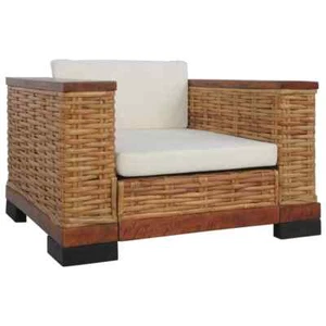 Sessel mit Kissen Braun Natur Rattan - Bild 1 von 9
