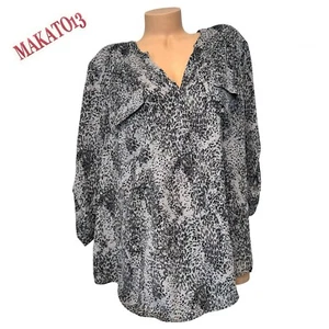 Torrid Damen Größe 3 Harper Chiffon Langarm Bluse Leopard V-Ausschnitt Tasche Oberteil - Bild 1 von 10