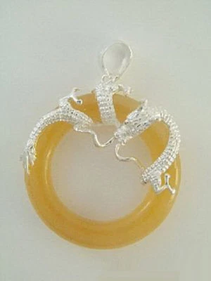 Moda Amarillo Jade 18KWGP Dragón Círculo Hombres Mujeres Niño Colgante Cadena Collar Foto 1 de 3