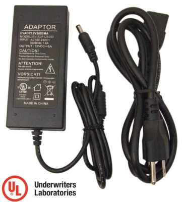 12V DC 5 Amper 5000mA UL Certified Power Supply Adapter for Security Camera - Image 1 of 4