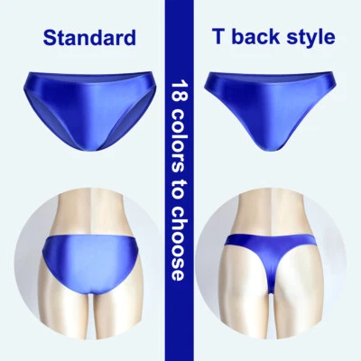 Women Shiny Glossy Panties Briefs Opaque Knickers Low Waist Underwear Gym Shorts - Image 1 of 4