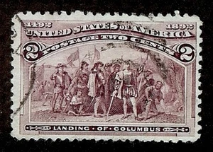 US 231 2c Columbian Expo ~ "Landing of Columbus" USED F/VF VLH/HM P12 1893 - Picture 1 of 2