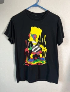 Vintage Trippy Bart Simpson Paint Drip 100% Cotton T-Shirt Black Men's Size S - Picture 1 of 4
