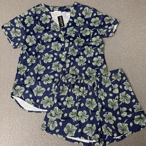 Ekouaer Women Tropical Print Pajama Set Button Down Pjs Lounge Short Sleeve L - Picture 1 of 7