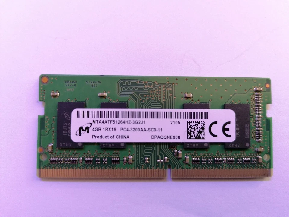Micron MTA4ATF51264HZ-3G2J1 4GB 1Rx16 PC4-3200AA-SC0-11 SO-DIMM DDR4 RAM - Image 1 of 1