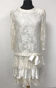 Vintage Berkertex Occasions 1980's Cream Ivory Lace Flapper Style Dress Size 14 - Picture 1 of 18