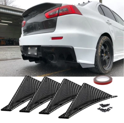 Rear Bumper Diffuser Lip Splitter Shark Fins Spoiler For Mitsubishi CJ Lancer  - Image 1 of 4