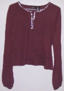 EUC Nicole Miller cotton cameo brown sweater,rhinestone on bust bell sleeve Sz S - Picture 1 of 5