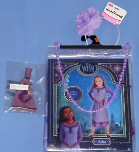 Disney Wish Asha costume dress-sz 2 & 3-4-pouch-necklace-flower headband NEW LOT - Picture 1 of 9