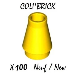 Lego 4589 b - 100x Brique Cône / Cone 1x1 top groove - Jaune / Yellow - NEW NEUF - Imagen 1 de 1