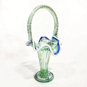 Fenton Art Glass 95th Anniversary Hand Painted Trumpet Basket Green Vase SIGNED - Picture 1 of 12