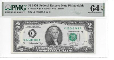 1976 Philadelphia $2 FRN CA Block PMG 64 EPQ Choice Uncirculated (Last One) - Image 1 of 2