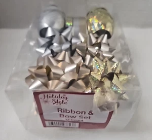 Ribbon And Bow Set 12 Count Holiday Style Silver & Gold (BRT) - Picture 1 of 6