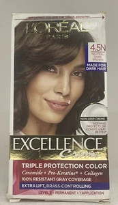 L'Oreal Paris Excellence Triple Protection Permanent Hair Color 4.5N Dark Brown - Picture 1 of 4