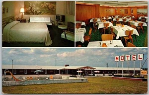Belleville Kansas KS, Bel Villa Motel, Dinning Room, Bedroom, Lawn, Postcard - Picture 1 of 2