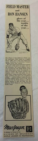 1961 MacGregor baseball glove ad ~ RON HANSEN Baltimore Orioles Cover