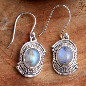 Moonstone Gemstone Fine HANDMADE Jewelry 925 Solid Sterling Silver Earring - Picture 1 of 5