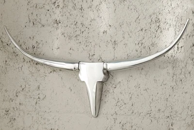 Wanddeko Stierkopf Weiß aus Aluminium 75cm lang deko Geweih Jagdtrophäe TOMMON - Bild 1 von 4