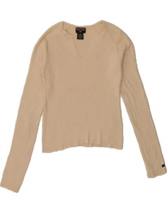 RALPH LAUREN Womens Crop V-Neck Jumper Sweater UK 10 Small Beige Cotton CA07 - Picture 1 of 3