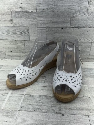 Spring Step Shoes Womens Size 38 Leather Sandals Italy Peep Toe Wedge Cutout - Image 1 of 4