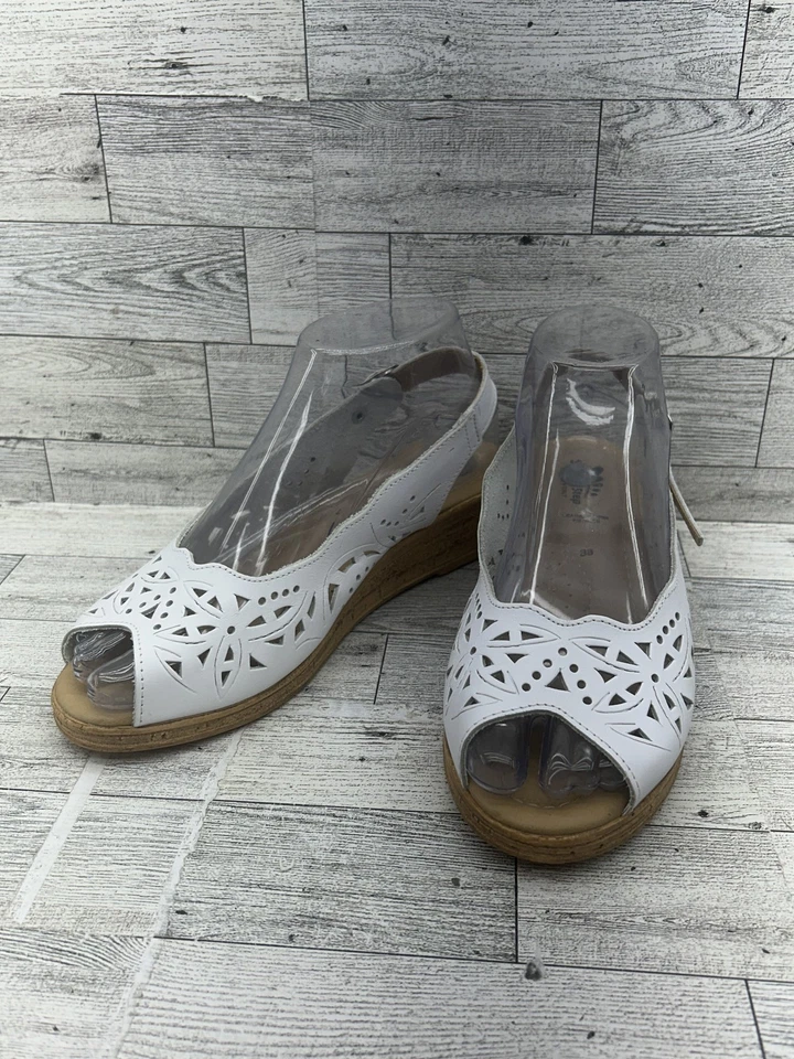 Spring Step Shoes Womens Size 38 Leather Sandals Italy Peep Toe Wedge Cutout - Image 1 of 4