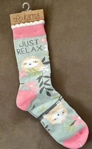 Karma Women's Crew, Sloth Sock 1 Size Just Relax One Size Gift Get Well Birthda - Picture 1 of 8