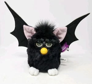 OOAK Upcycled Furby Fledermaus Vampir schwarz Vintage Unikat Glitzer Flügel Fledermäuse - Bild 1 von 9