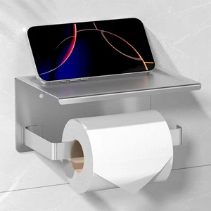 Toilettenpapierhalter Ohne Bohren Edelstahl Mit Ablage Selbstklebend Silber - Bild 1 von 8